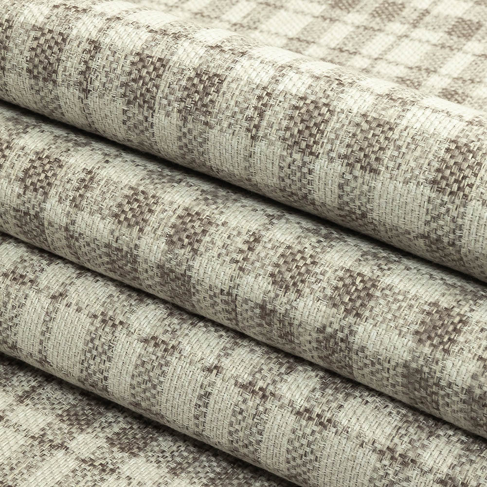 Khaki and Ivory Plaid Polyester Upholstery Tweed