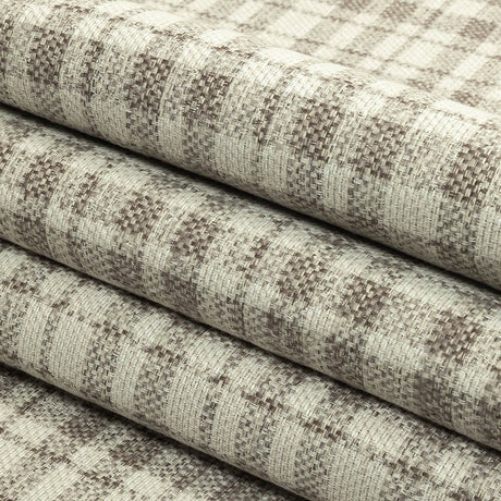 Khaki and Ivory Plaid Polyester Upholstery Tweed