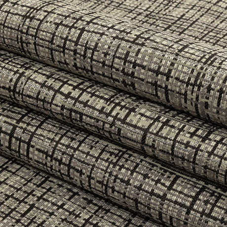Black and Gray Off Kilter Plaid Polyester and Cotton Upholstery Jacquard