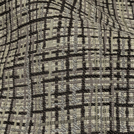 Black and Gray Off Kilter Plaid Polyester and Cotton Upholstery Jacquard