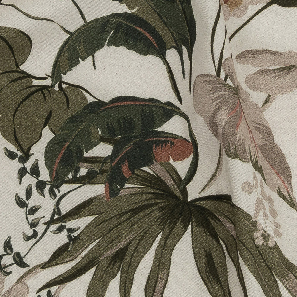 Mood Exclusive Ivory Leafy Greens Stretch Cotton Twill