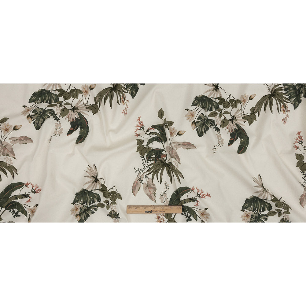 Mood Exclusive Ivory Leafy Greens Stretch Cotton Twill