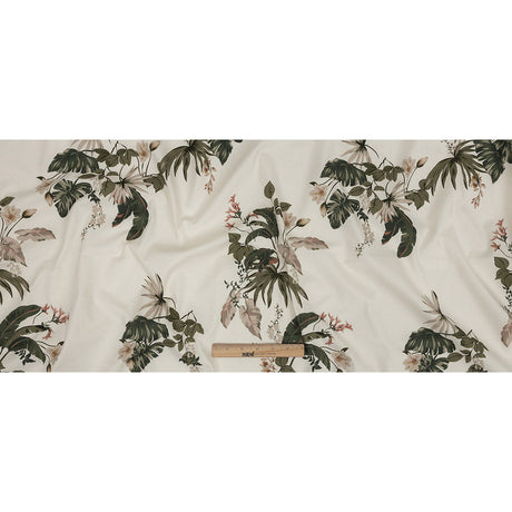 Mood Exclusive Ivory Leafy Greens Stretch Cotton Twill