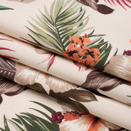 Mood Exclusive Ivory Hibiscus Holiday Stretch Cotton Twill
