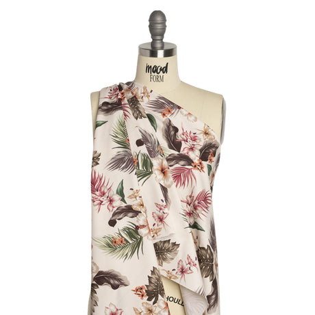 Mood Exclusive Ivory Hibiscus Holiday Stretch Cotton Twill