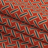 Stretch Cotton and Viscose Sateen Print - Burnt Orange and Blue Geometric Lattice - Mood Exclusive Cylindrically Angled