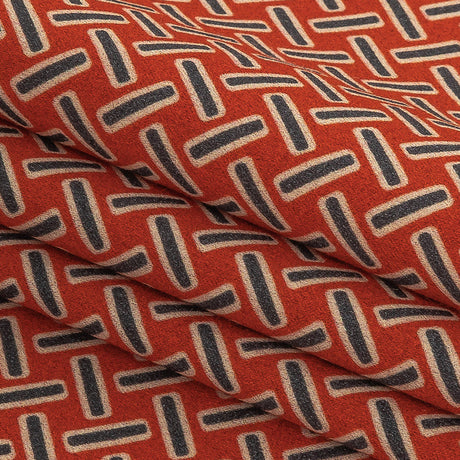 Stretch Cotton and Viscose Sateen Print - Burnt Orange and Blue Geometric Lattice - Mood Exclusive Cylindrically Angled