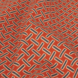 Stretch Cotton and Viscose Sateen Print - Burnt Orange and Blue Geometric Lattice - Mood Exclusive Cylindrically Angled