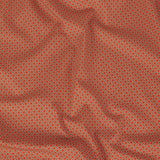 Stretch Cotton and Viscose Sateen Print - Burnt Orange and Blue Geometric Lattice - Mood Exclusive Cylindrically Angled