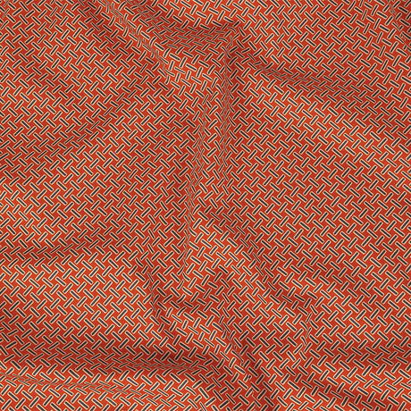 Stretch Cotton and Viscose Sateen Print - Burnt Orange and Blue Geometric Lattice - Mood Exclusive Cylindrically Angled