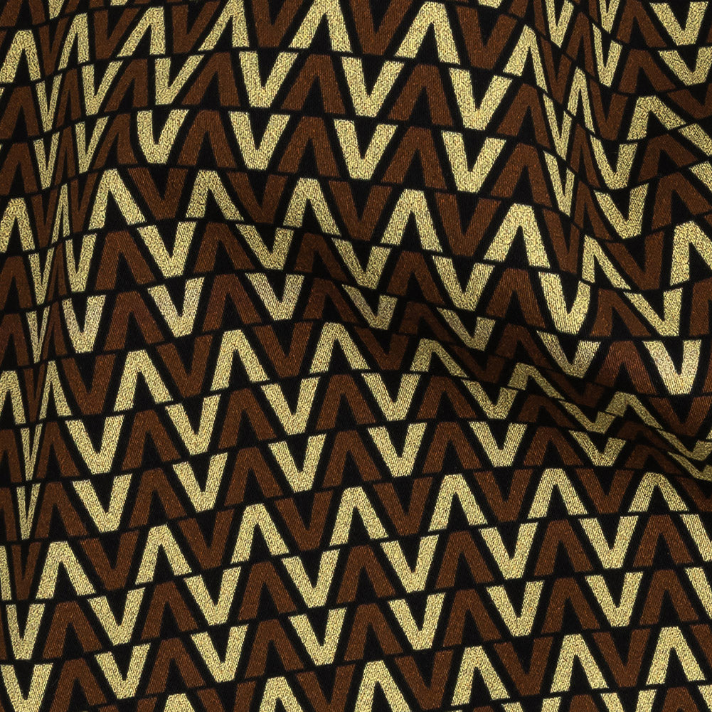 Stretch Cotton and Viscose Sateen Print - Brown and Cream Skinny Chevron - Mood Exclusive V for Visionary