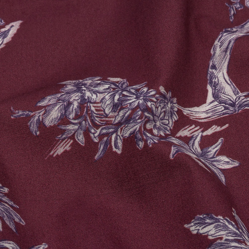 Mood Exclusive Maroon Arboreal Accord Stretch Cotton Poplin