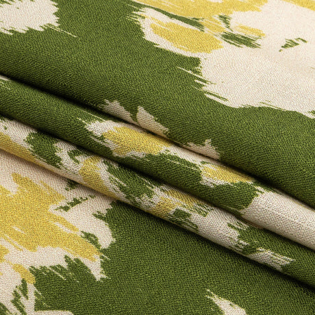 Slubbed Viscose Woven Print - Pea Green, Yellow and Cream Ikat Floral - Mood Exclusive Layers of Luxury