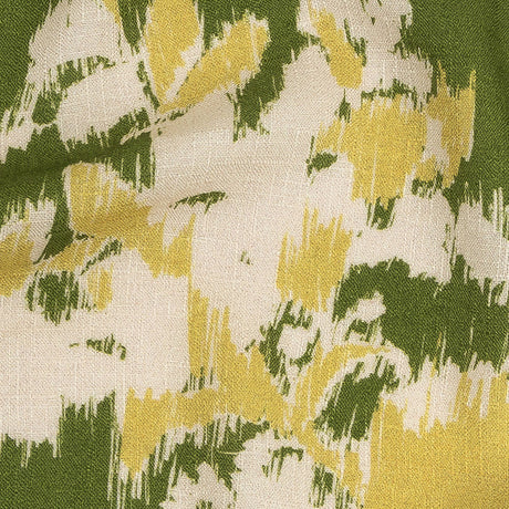 Slubbed Viscose Woven Print - Pea Green, Yellow and Cream Ikat Floral - Mood Exclusive Layers of Luxury