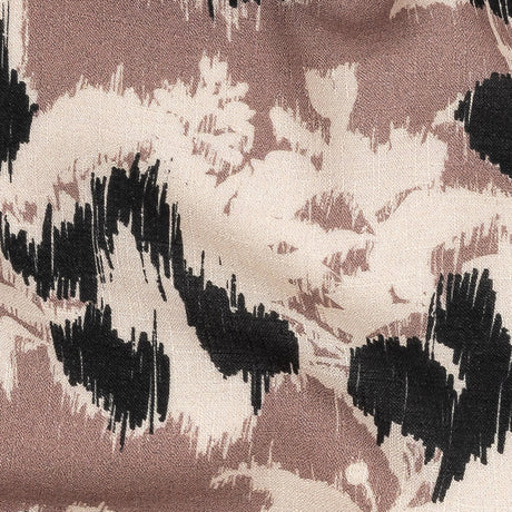 Slubbed Viscose Woven Print - Mauve, Black and Cream Ikat Floral - Mood Exclusive Layers of Luxury