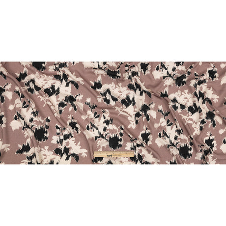 Slubbed Viscose Woven Print - Mauve, Black and Cream Ikat Floral - Mood Exclusive Layers of Luxury