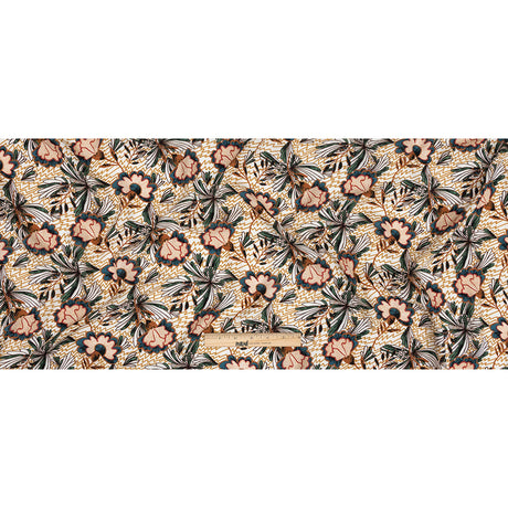 Slubbed Viscose Woven Print - Mustard and Terracotta Floral and Zig Zag - Mood Exclusive Retro Blossoms