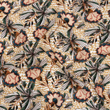 Slubbed Viscose Woven Print - Mustard and Terracotta Floral and Zig Zag - Mood Exclusive Retro Blossoms