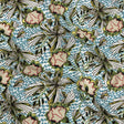 Slubbed Viscose Woven Print - Turquoise and Green Floral and Zig Zag - Mood Exclusive Retro Blossoms