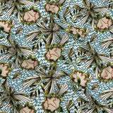 Slubbed Viscose Woven Print - Turquoise and Green Floral and Zig Zag - Mood Exclusive Retro Blossoms