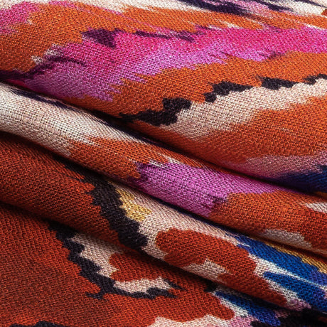 Slubbed Viscose Woven Print - Pink, Purple and Blue Ornate Ikat - Mood Exclusive Wavy Pigmentation