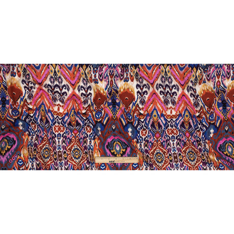 Slubbed Viscose Woven Print - Pink, Purple and Blue Ornate Ikat - Mood Exclusive Wavy Pigmentation