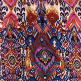 Slubbed Viscose Woven Print - Pink, Purple and Blue Ornate Ikat - Mood Exclusive Wavy Pigmentation