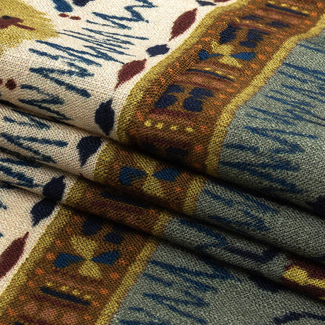 Slubbed Viscose Woven Print - Olive and Slate Medallion Stripes - Mood Exclusive Hipster Haven