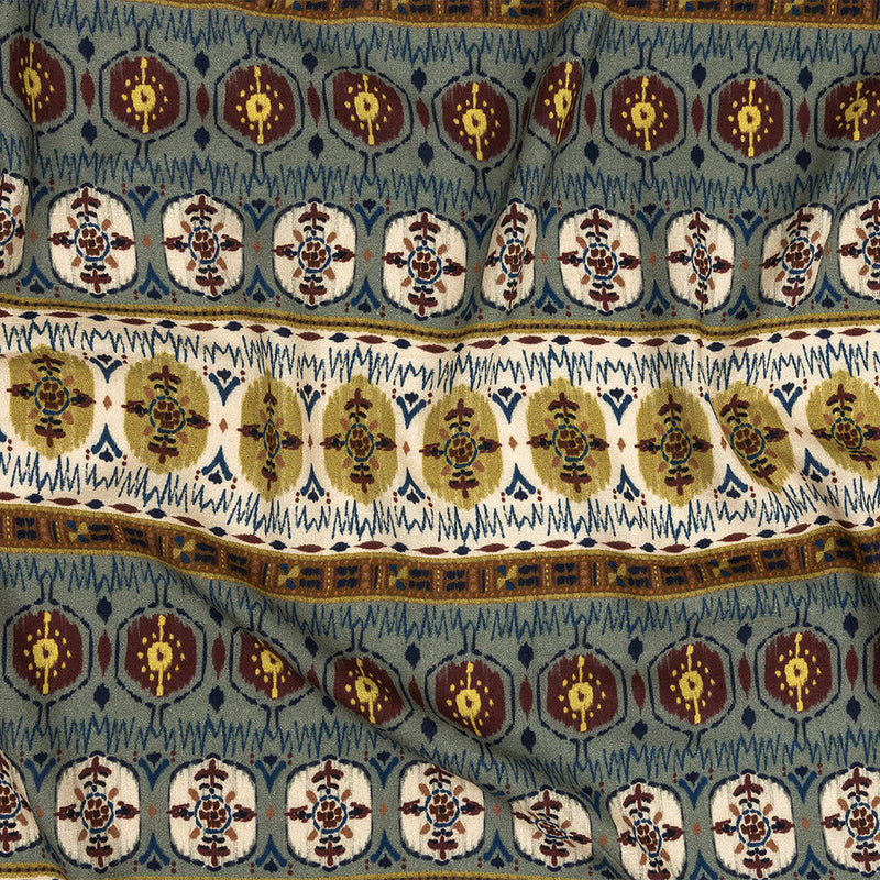 Slubbed Viscose Woven Print - Olive and Slate Medallion Stripes - Mood Exclusive Hipster Haven