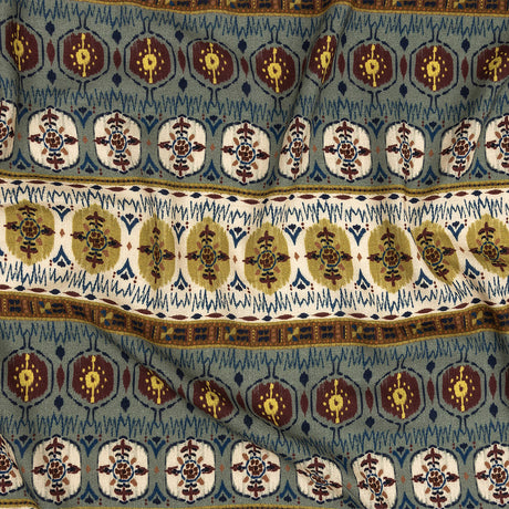 Slubbed Viscose Woven Print - Olive and Slate Medallion Stripes - Mood Exclusive Hipster Haven