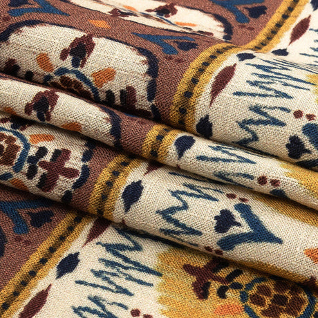 Slubbed Viscose Woven Print - Rust and Mustard Medallion Stripes - Mood Exclusive Hipster Haven