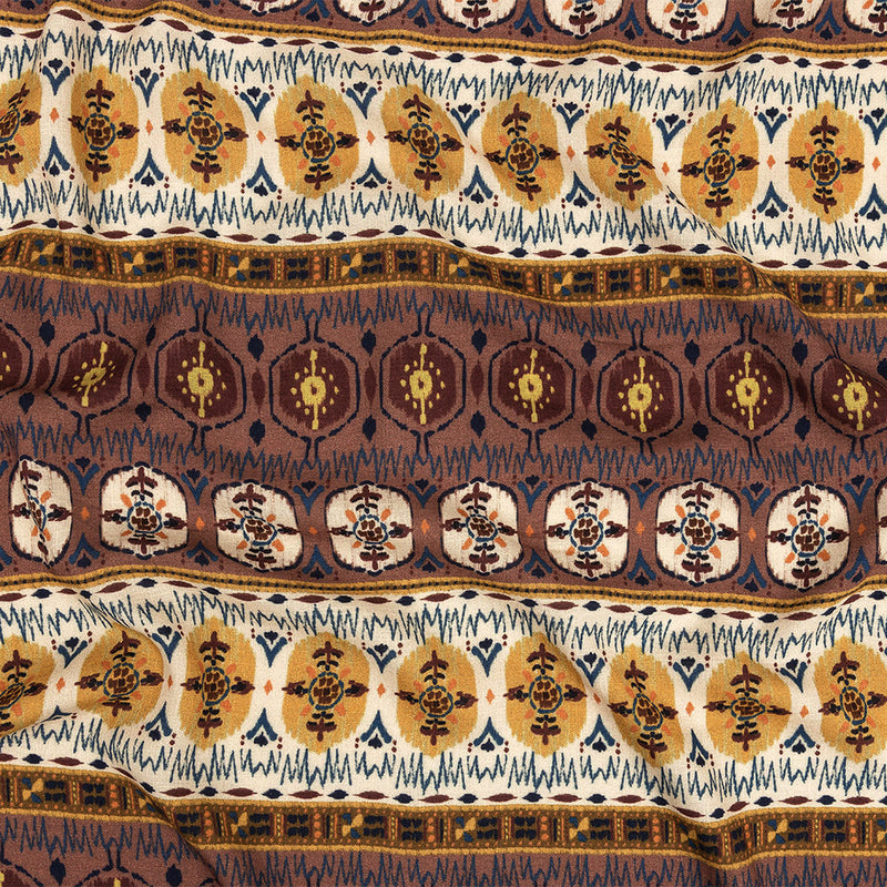 Slubbed Viscose Woven Print - Rust and Mustard Medallion Stripes - Mood Exclusive Hipster Haven