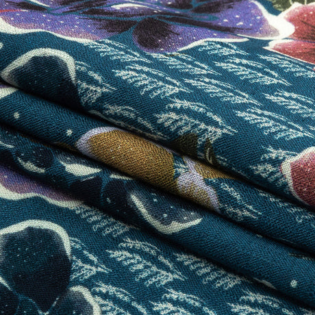Slubbed Viscose Woven Print - Bright Navy Diamonds and Floral - Mood Exclusive Melange de Fleurs