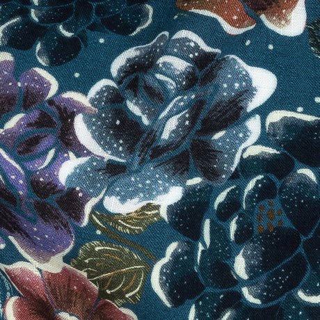 Slubbed Viscose Woven Print - Bright Navy Diamonds and Floral - Mood Exclusive Melange de Fleurs