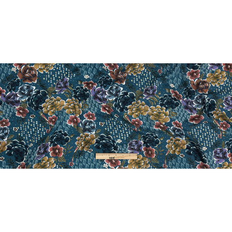 Slubbed Viscose Woven Print - Bright Navy Diamonds and Floral - Mood Exclusive Melange de Fleurs