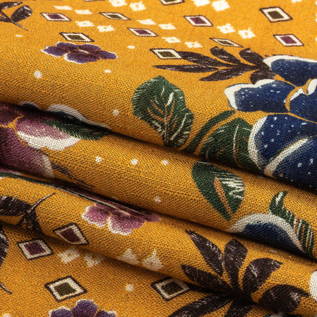 Slubbed Viscose Woven Print - Gamboge Yellow Diamonds and Floral - Mood Exclusive Melange de Fleurs