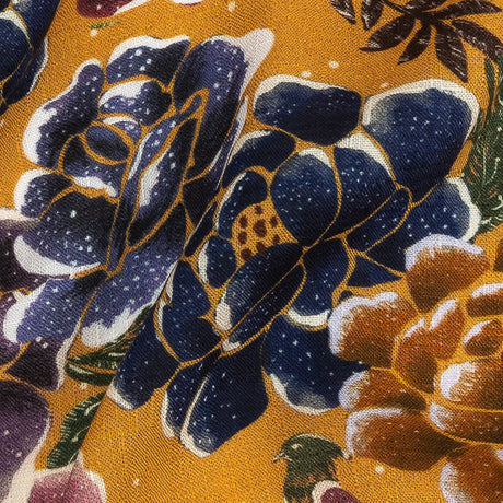 Slubbed Viscose Woven Print - Gamboge Yellow Diamonds and Floral - Mood Exclusive Melange de Fleurs