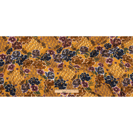Slubbed Viscose Woven Print - Gamboge Yellow Diamonds and Floral - Mood Exclusive Melange de Fleurs