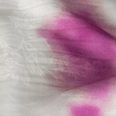 Flowery Viscose Jacquard Print - Violet and Peach Tie Dye Stripes - Mood Exclusive Cloud Writing