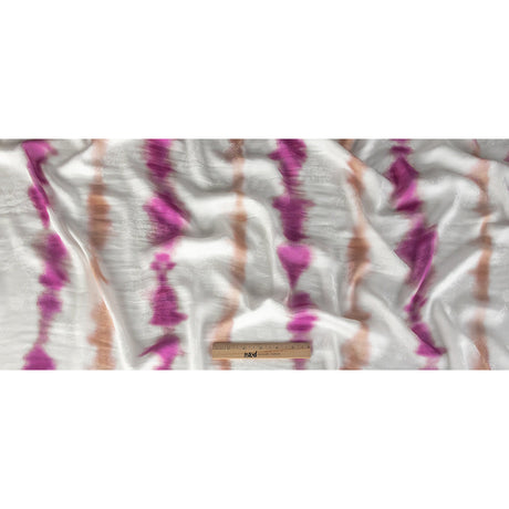 Flowery Viscose Jacquard Print - Violet and Peach Tie Dye Stripes - Mood Exclusive Cloud Writing