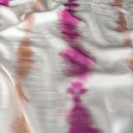 Flowery Viscose Jacquard Print - Violet and Peach Tie Dye Stripes - Mood Exclusive Cloud Writing