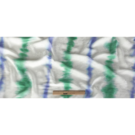 Flowery Viscose Jacquard Print - Green and Blue Tie Dye Stripes - Mood Exclusive Cloud Writing