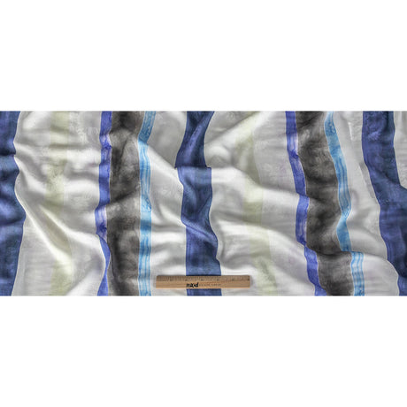Flowery Viscose Jacquard Print - Blue, Black and Cream Painterly Stripes - Mood Exclusive Wayfaring Waterlines