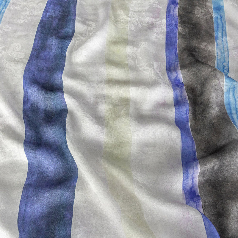 Flowery Viscose Jacquard Print - Blue, Black and Cream Painterly Stripes - Mood Exclusive Wayfaring Waterlines