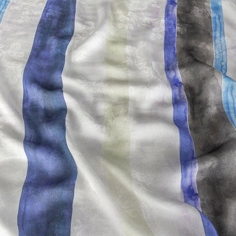 Flowery Viscose Jacquard Print - Blue, Black and Cream Painterly Stripes - Mood Exclusive Wayfaring Waterlines