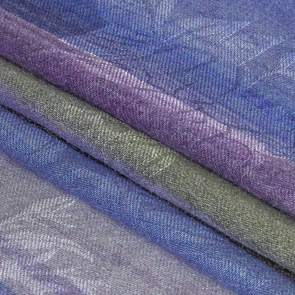 Flowery Viscose Jacquard Print - Periwinkle, Blue and Olive Stripes - Mood Exclusive Fossil Fascination