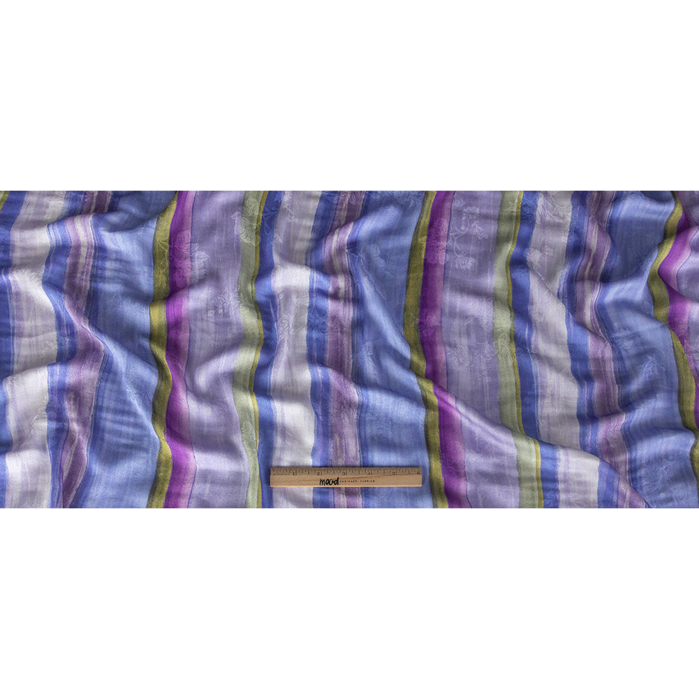 Flowery Viscose Jacquard Print - Periwinkle, Blue and Olive Stripes - Mood Exclusive Fossil Fascination