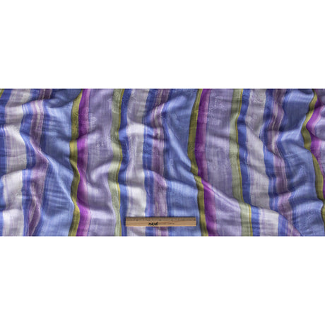 Flowery Viscose Jacquard Print - Periwinkle, Blue and Olive Stripes - Mood Exclusive Fossil Fascination