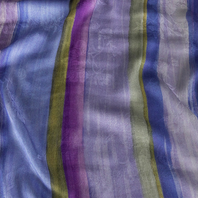 Flowery Viscose Jacquard Print - Periwinkle, Blue and Olive Stripes - Mood Exclusive Fossil Fascination