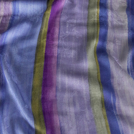 Flowery Viscose Jacquard Print - Periwinkle, Blue and Olive Stripes - Mood Exclusive Fossil Fascination